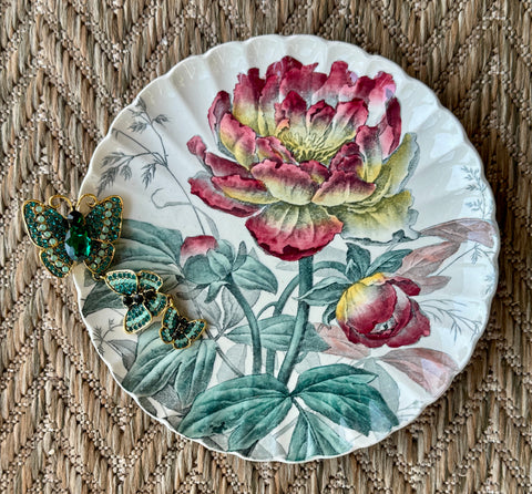 Fragments of Grace  — Wings in Bloom Series ~ The Butterfly Trio Plate 10D Aesthetic Movement Antique Transferware