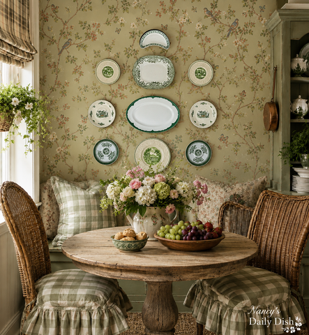 10 Piece Curated Green Transferware Plate Wall – English Cottage Collection