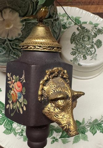Vintage Italian 🐗 Boar Head & Pheasant Musical Brass & Hand Painted Wooden Pepper Grinder