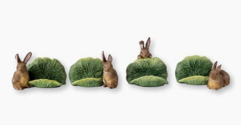 Vintage Set 4 Different Fitz Floyd Bunny Rabbit 🐇 Cabbage 🥬 Place Card Holders