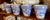 Set of 4 Blue & White Landscape Currier & Ives Flower Planter Cache Pot Vintage