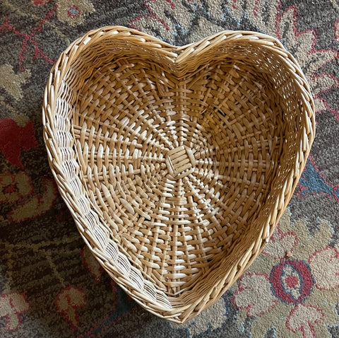 Vintage Heart Shaped Wicker / Straw Basket