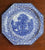 Vintage Blue British Transferware Octagon Plate Chintz Border Grazing Cattle Rural Scenery