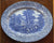 Antique Blue English Chintz Border Transferware Platter Pastoral Horse & Bridge Scene