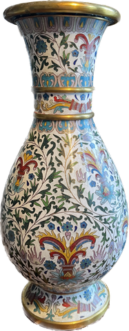Antique / Vintage Enamel & Brass Chinoiserie Cloisonné Vase Green
