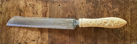 Vintage English Sheffield Edwardian Carved Wood Handled Bread Knife Pristine