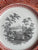 Spode Copeland Morocco Brick Red & Black Two Color Copeland Transferware Plate Garden with Conservatory / Roses / Urn Flowers