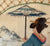 Vintage Framed Cross-stitch & Needlepoint Geisha Girl carrying Parasol