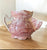 English Red Transferware Scuttle Shaving Mug Cup w/ Horses Thatched Cottage Scenes
