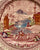 Polychrome Red Transferware Charger Platter  Orientalist Landscape with Figures, Camel & Mosque