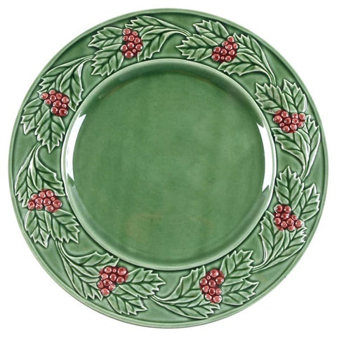 Vintage Bordhallo Green Majolica Holly Berry Christmas / Winter Dinner Plates