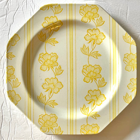 Vintage English Ironstone Octagon 10” Plate Yellow Lotus Flowers