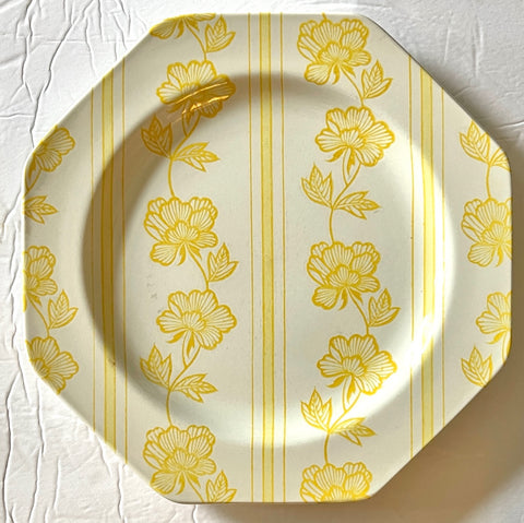 Vintage English Octagon Salad Plate Yellow Lotus Flowers