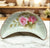 Vintage Lefton Hand Painted Pink Heritage Roses Sage Crescent Bone Dish