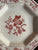 Pinkish Brown Rust Vintage English Ironstone Octagon Plate Chinoiserie Flowers