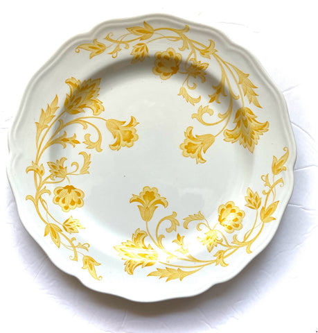 Vintage English Dinner Plate Yellow Scrolls and Vines on White Ironstone