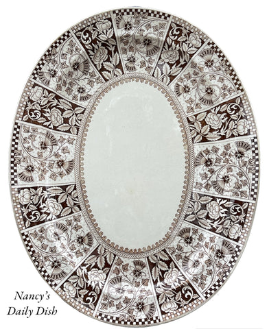 1883 T G & F B  Huge Tudor Floral & Botanical Platter Aesthetic English Victorian Brown Transferware