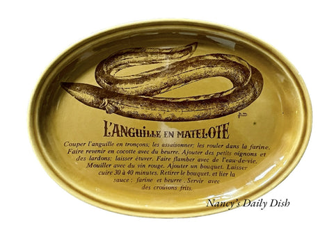 French Advertising Brown Transferware Eel Fish Platter L'Anguille En Matelote