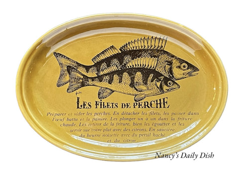 French Advertising Brown Transferware Perch Fish Platter Les Filets De Perche