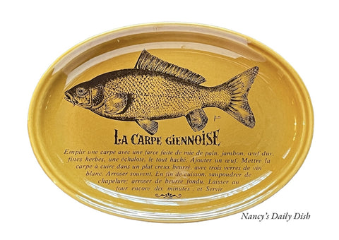 French Advertising Brown Transferware Carp 🐟 Fish Platter Les Carpe Giennoise