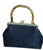 Bamboo Handle Embroidered Lotus Flowers on Black Jacquard Damask Clasp Purse Hand Bag