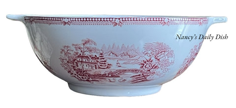 Red Transferware Staffordshire Tonquin Swans & Roses Casserole Dish (perfect orchid planter)
