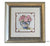 Vintage Framed Needlework Cross Stitch Petit Point Blue & White Bowl w Pink Roses