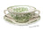 Mason's Green Transferware Fruit Basket Handled Soup Bowl & Saucer