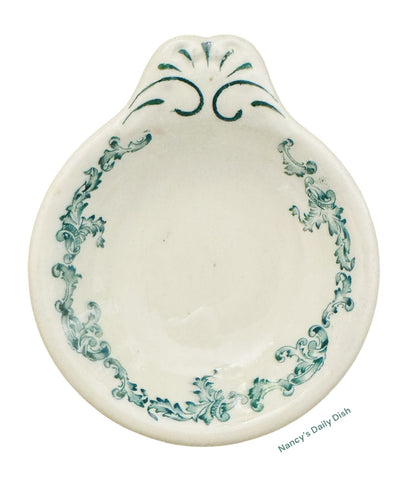 Teal Transferware Tab Handle Sauce or Butter Pat Victorian Florals  Grindley Restaurant Ware