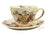 Brown Polychrome Transferware Teacup & Saucer Basket of Gold & Pink Roses Flowers Charlotte