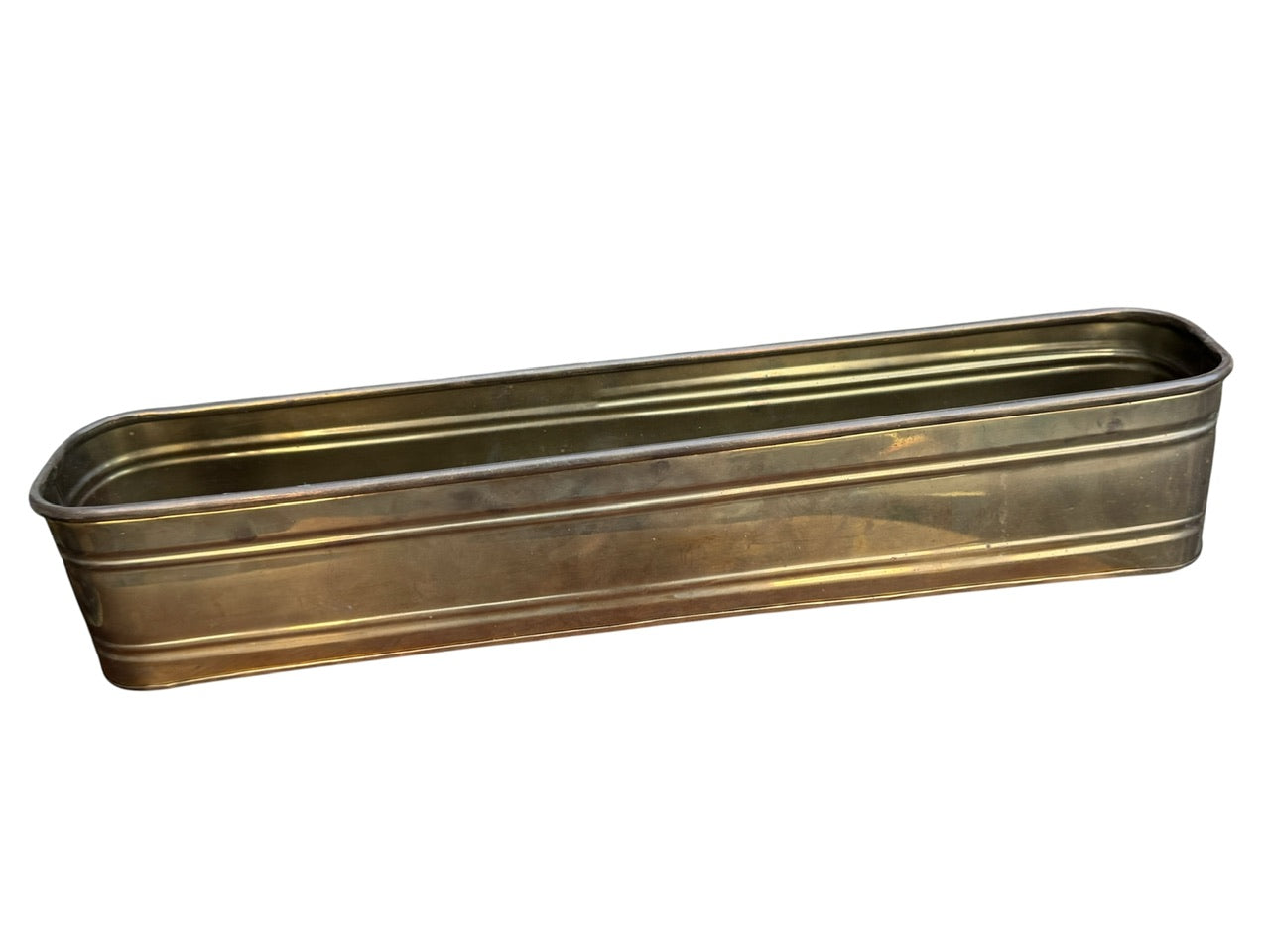 antique brass planter pots Vintage Hosley Solid Brass 24” Oblong Planter