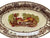 Brown Polychrome Transferware Small Oval Tray Platter  Rural Scenes Girl Bee Skep RARE
