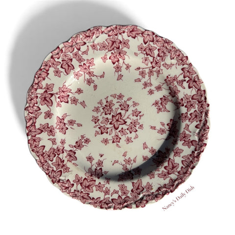 English Ivy Red / Pink Transferware Plate Crown Ducal Circa 1930