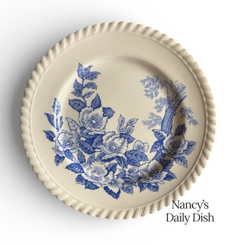 Vintage England Blue & White Transferware  Plate Apple Flower Dogwood Blossoms