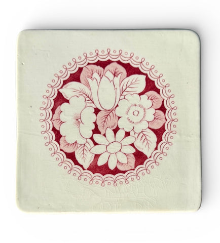 J L ironstone Vintage Red English Transferware Trivet Tile