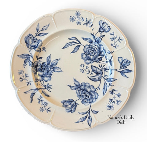 Vintage Aesthetic Mvmt Style Blue Transferware Serving Plate Airy Botanicals