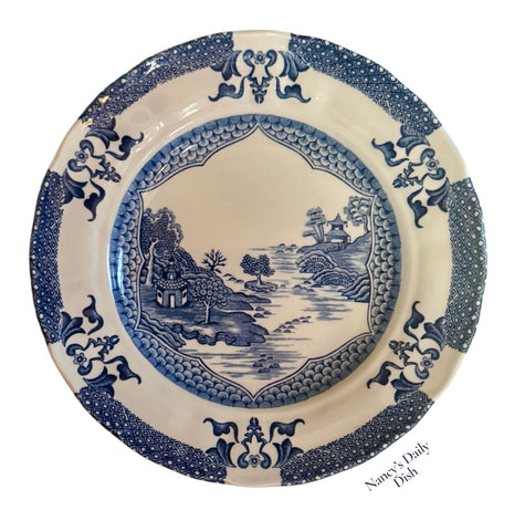 Vintage Grindley English Chinoiserie Landscape Star Salad Plate Aesthetic Blue Transferware
