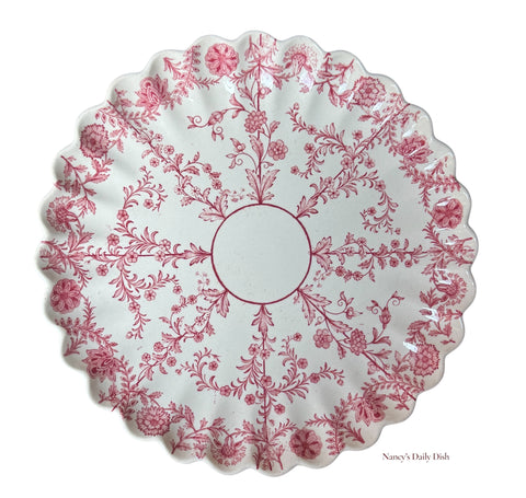 Antique Spode Copeland Red Transferware Fluted Edge Plate Flowers