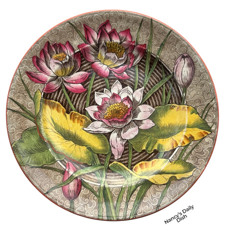 Antique Wedgwood Brown Polychrome Transferware Water Lily Plate