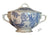 Antique English Transferware Blue & White Dual Handle Covered Sugar Bowl w/ Stylized Pheasants & Peony & Plum Blossoms