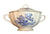 Antique English Transferware Blue & White Dual Handle Covered Sugar Bowl w/ Stylized Pheasants & Peony & Plum Blossoms