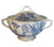 Antique English Transferware Blue & White Dual Handle Covered Sugar Bowl w/ Stylized Pheasants & Peony & Plum Blossoms