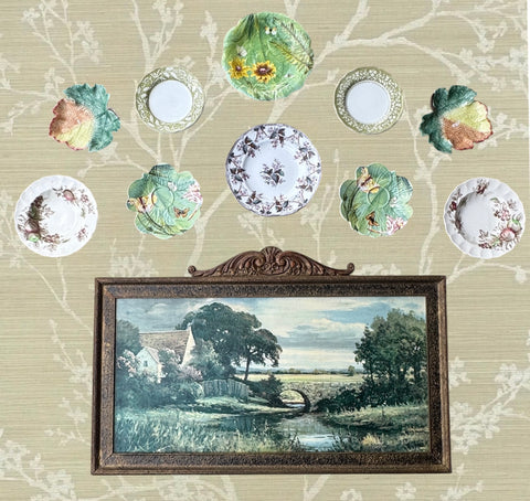 Instant Platewall 10 Piece Mix n Match Brown Transferware & Green Sculpted Leaf Plates