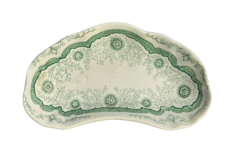 Antique Green Transferware Crescent Bone Dish Woodbine