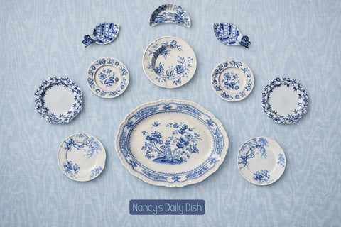 Instant Collection / Plate Wall Set of 11 Mix n Match Vintage Blue Transferware Plates and Platter