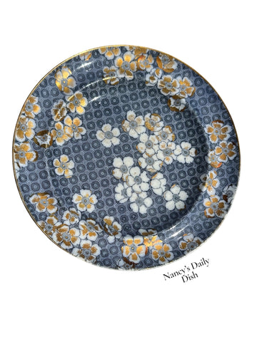 Antique Blue Transferware Plate Cherry Blossoms Brown Westhead & Moore