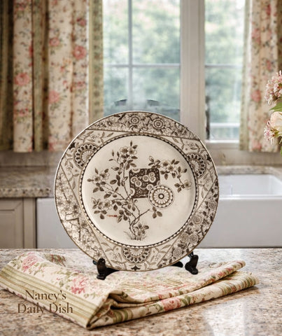 Antique 19th Century E Challinor Aesthetic Mvmt Brown Transferware Dinner Plate