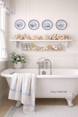 Vintage Set of 4 Different French Sarreguemines Coastal Scenes France Blue  Plates