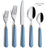 Blue Gingham Flatware Service for 4 - 20 piece set - Blue & White Checked Flatware
