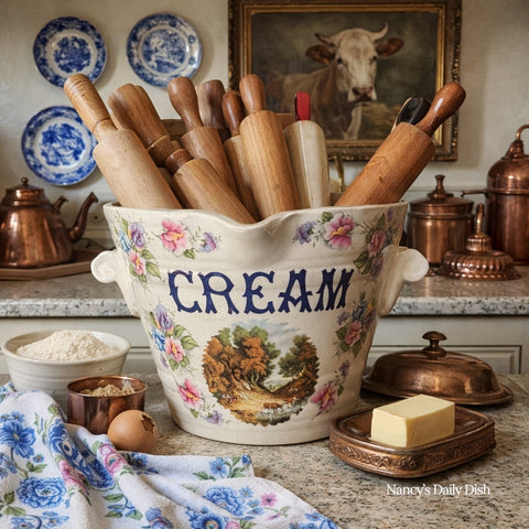 Vintage / Antique Advertising Grocers Dairy Display English CREAM Pail w/ Cows